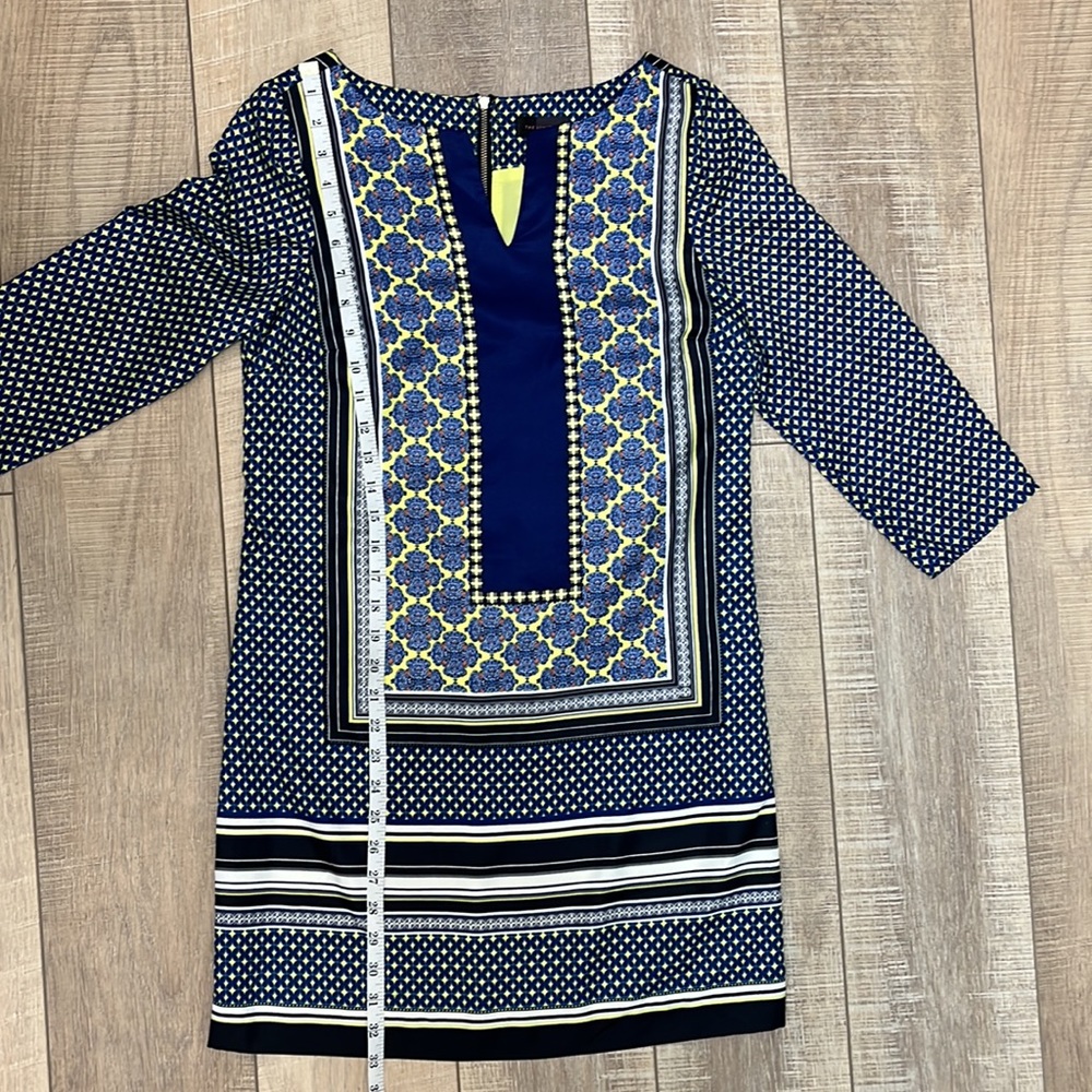 The Limited Retro Print Zippered 3/4 Sleeve Dress Navy and Multi Pattern SZ XS - Picture 13 of 15